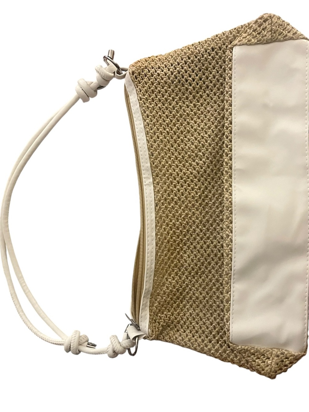 Woven Hand Bag w/Faux White Leather Straps - Picture 9 of 10